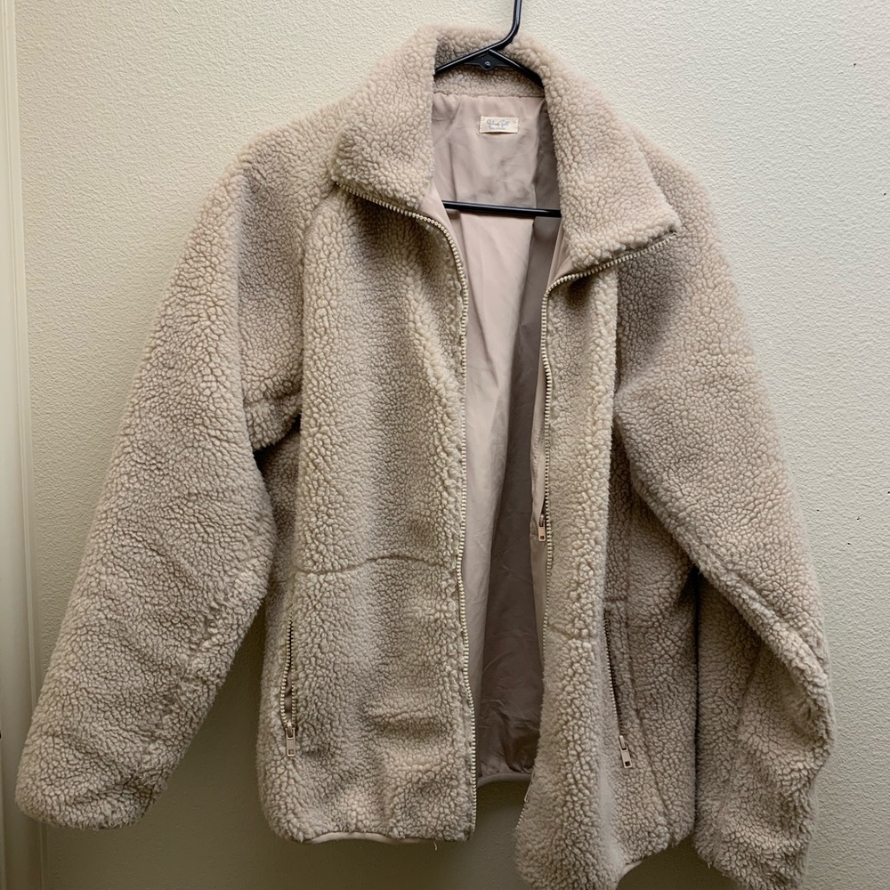 brandy melville tan fuzzy zip up